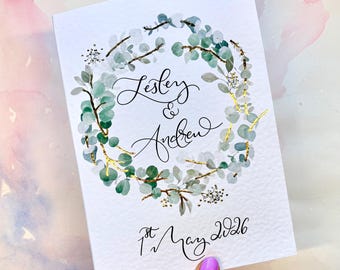 Tarjeta de boda personalizada con los nombres de la pareja, fecha de la boda o compromiso / Añadir mensaje personal / Hecha a medida / Tarjeta irlandesa personalizada