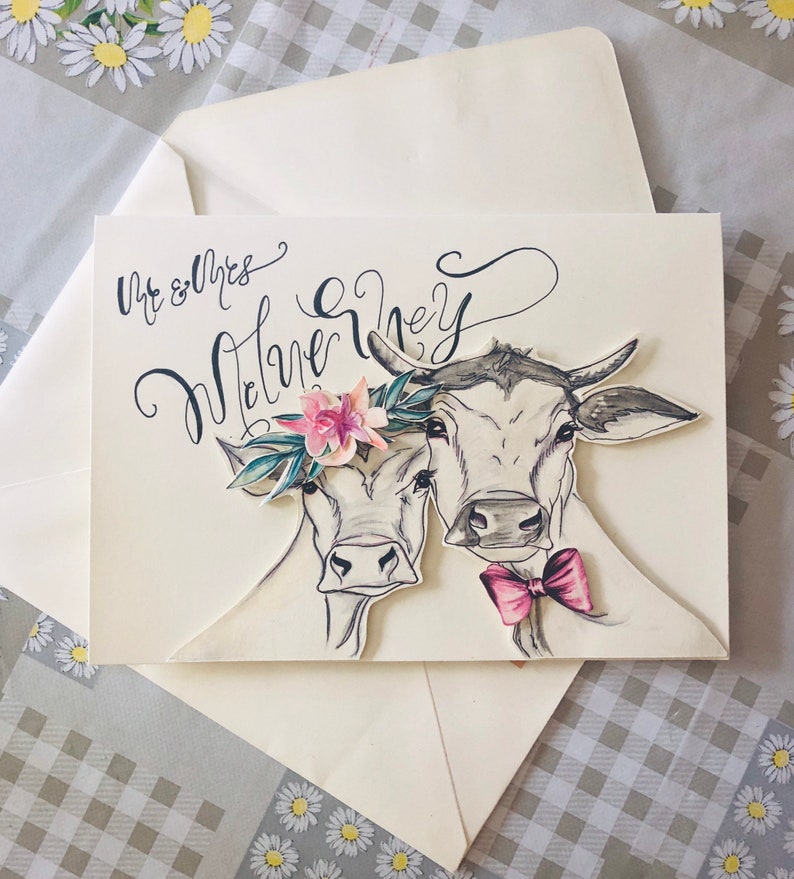 Cow couple wedding card