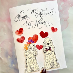 Personnalisée Cocker | Carte de mariage de chien | Calligraphie personnalisée | Carte d'anniversaire ou de Saint-Valentin | Cadeau pour amoureux des chiens