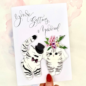Personalisierte Katzenhochzeitskarte mit Kalligraphie | Individuelle Hochzeitskarte | personalisierte Verlobungskarte | Katzenmotiv | Kundenspezifisches Hochzeitsgeschenk