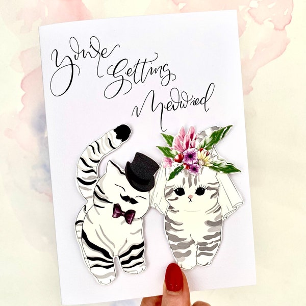 Personalised Cat Wedding Card with Calligraphy | Custom wedding card | personalised engagement card | Cat themed | Custom Wedding Gift