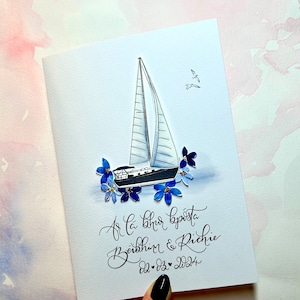 Partecipazione di matrimonio personalizzata per barca a vela/barca/matrimonio a tema nautico/biglietto di fidanzamento/biglietto di vela personalizzato/fidanzamento