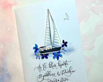 Segeln personalisierte Hochzeitskarte | maritime Karte für Hochzeit / Verlobung | Personalisierte Segelkarte mit Datum der Hochzeit / Verlobung