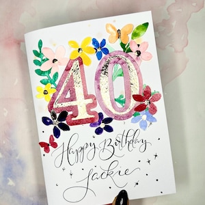 Tarjeta de cumpleaños personalizada por edad / Tarjeta de cumpleaños por edad incluida / Tarjeta personalizada por número/edad / Tarjeta de caligrafía de cumpleaños personalizada / Cumpleaños femenino