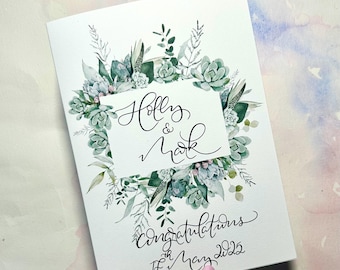 Personalized Calligraphy Wedding Card, Greenery Engagement Card