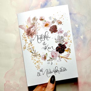 Wedding card | custom message |Pink, gold, rose gold flower themed wedding | Personalised Calligraphy | Custom Gift | Engagement Card