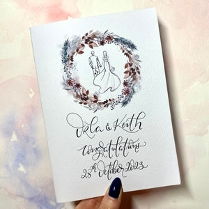 Cartão personalizado de casamento com ilustração de casal se casando | Cartão de noivado com mensagem personalizada | cartão de casamento pessoal