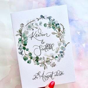 wedding card with personalised custom message, floral themed wedding card for couple engaged, engagement gift, celebration card with calligraphy