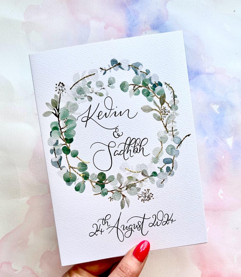 wedding card with personalised custom message, floral themed wedding card for couple engaged, engagement gift, celebration card with calligraphy
