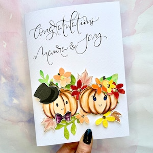 Mariage sur le thème de la citrouille, fiançailles, carte d'anniversaire pour couple avec message personnalisé, mariage d'Halloween, automne | Thème jardinier