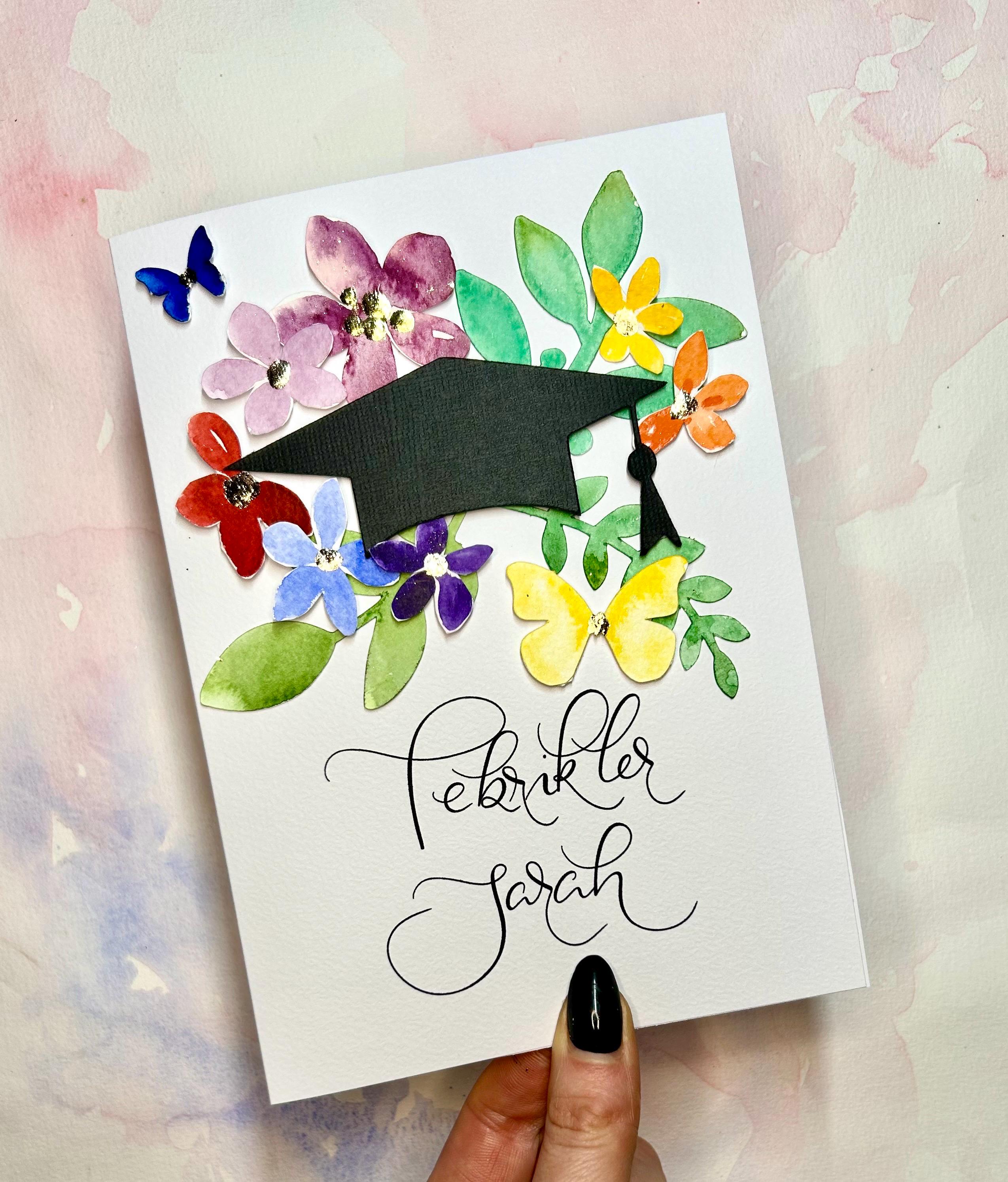 Hand Lettered Graduation Card Personalized Graduation Card – Hand-calligraphy, Watercolor Flowers - Etsy