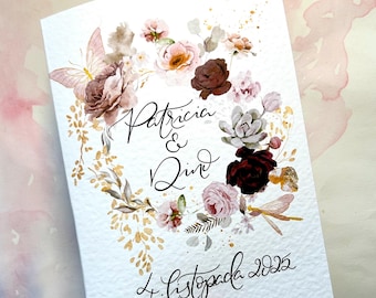 Tarjeta de boda personalizada / Caligrafía floral, mensaje personalizado