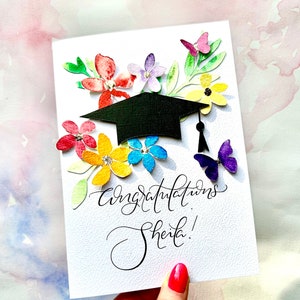 Gepersonaliseerde afstudeerkaart – aangepaste kalligrafiekaart voor hogeschool, universiteit, master of doctoraat – idee voor afstudeercadeau