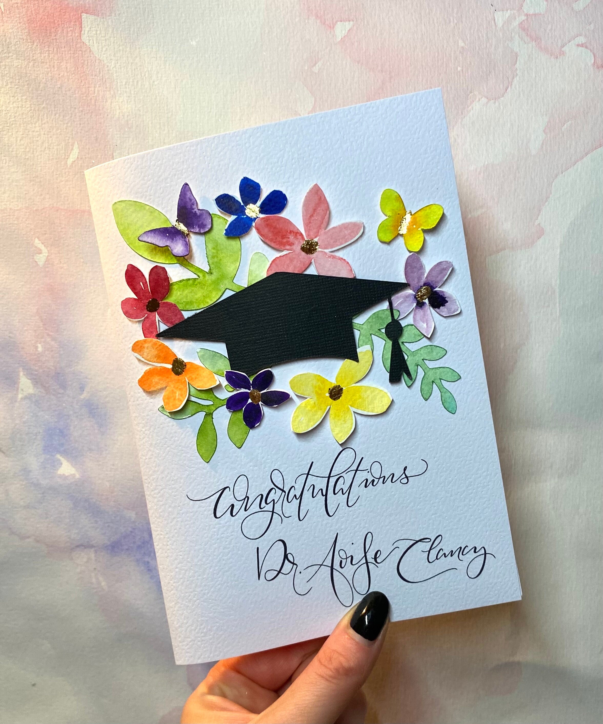 Personalized Graduation Card – Hand-calligraphy, Watercolor Flowers - Etsy