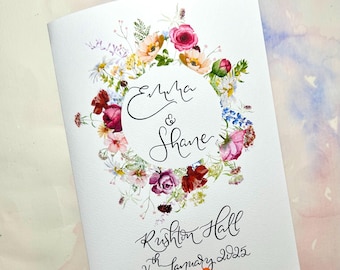 Tarjeta de boda personalizada con flores silvestres / Caligrafía escrita a mano