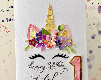 Unicorn Birthday Card with name and age| Kids Unicorn | Pretty girlie Birthday Card | pretty birthday card | personalised Age Birthday