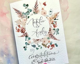 Tarjeta de boda con mensaje personalizado / Boda de otoño / Caligrafía personalizada / Regalo personalizado / Tarjeta de compromiso / Colores otoñales