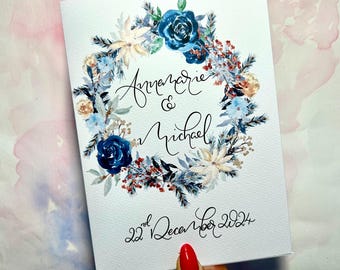 Personalized Floral Wreath Wedding Card | Custom Calligraphy
