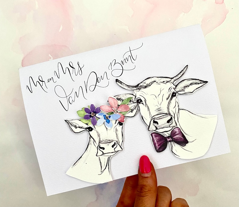 calligraphy german cow wedding card