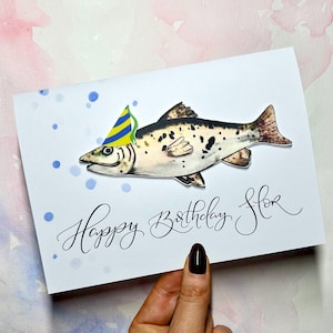 Tarjeta de cumpleaños de pescado personalizada / tarjeta de pescado / tarjeta de cumpleaños de pesca para papá / regalo para él / regalo para papá / tarjeta con temática de pescador / pez grande