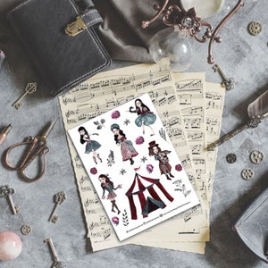 Stickersheet voor Bullet Journal en Reizigers Notebook - Aquarel Circus Meisje
