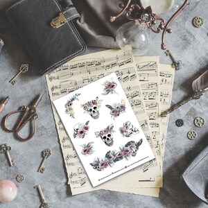 Hoja de pegatinas para Bullet Journal y Travelers Notebook - Acuarela Calaveras y Flores