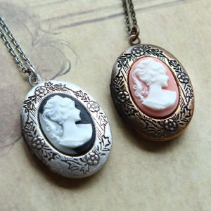 Vintage Cameo Locket Necklace | Victorian Woman Locket, Cameo Jewelry, locket necklace with Photo