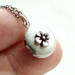 Tiny Flower Locket Necklace: Silver Photo Tiny Pendant, Vintage Style