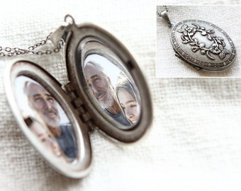 Mirror Vintage Flower Oval Locket Necklace / Mirror Locket Necklace, Collar de locket de estilo vintage
