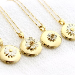 Gold Flower Locket Necklace: Photo Keepsake, Handmade Jewelry