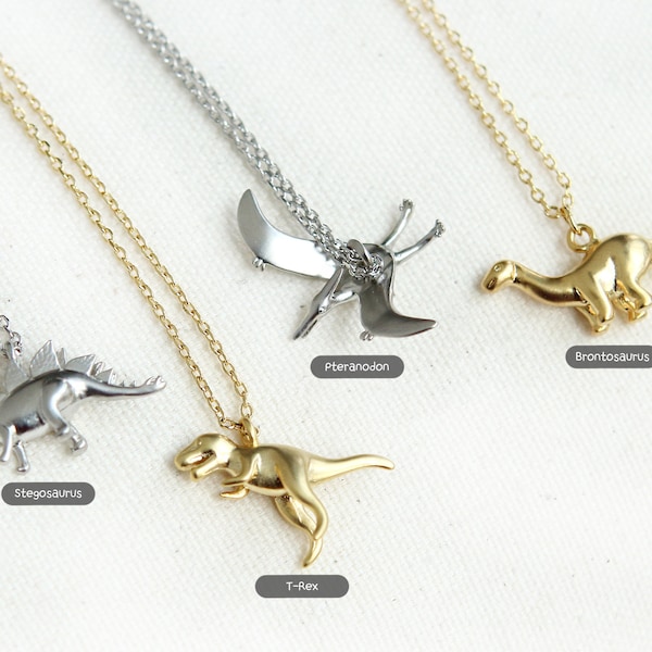Dinosaur Charm Necklace, T-Rex, Stegosaurus, Brontosaurus, Pteranodon, Stainless Steel Chain necklace, Dino Lover Gift
