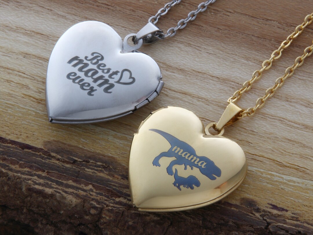 Trex Mama and Baby Heart Locket Necklace With Photos Mama Etsy