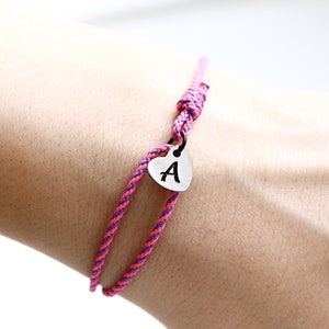 Personalized Heart Initial Wrap String Bracelet: Two-Tone Cord, Stainless Steel Charm