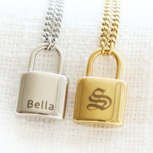 Initial Padlock Necklace | Custom Stainless Steel Lock Necklace • Letter Necklace • Personalized Lock Necklace