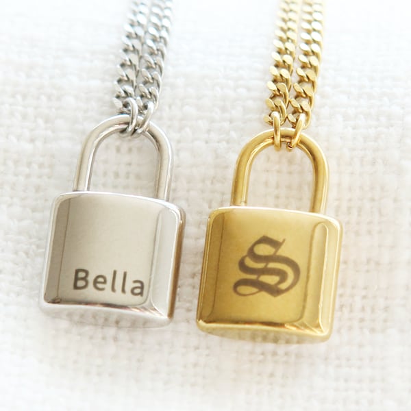Initial Padlock Necklace Etsy