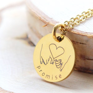 Custom Heart Pinky Promise Disc Necklace, Pinky Swear Necklace, Best Friends Gift, Couple Necklace