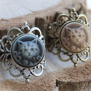 Cat Cameo Ring Adjustable ring | Antique Silver or Brass Vintage Style