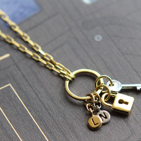 Lock Necklace Two Initials Etsy