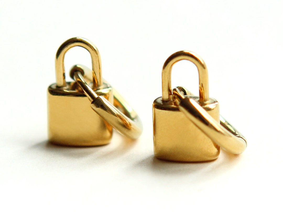 Padlock Hoop Earrings, Lock Huggies Custom Stainless Steel Lock