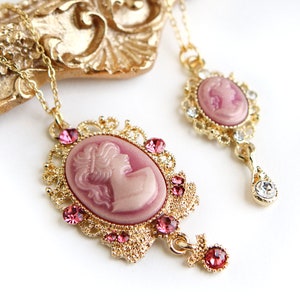 Antique Pink Cameo Necklace: Vintage Victorian Cameo Style