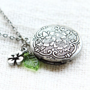 Antique Silver Floral Locket Necklace: Custom Photo