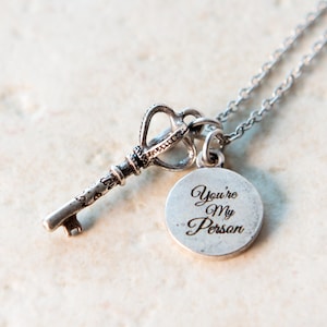 Antique Silver Key Necklace: Engraved Initial Disc, Vintage Style
