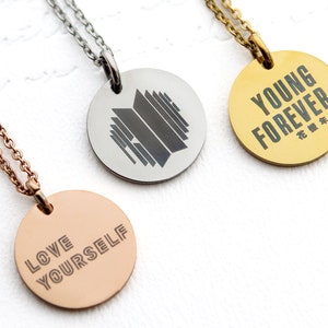 Custom Engraved Stainless Steel Coin Necklace: BTS Inspired, Personalized