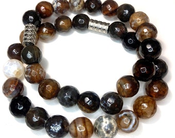 Coffee Fire Agate Gemstone Beaded Bracelet