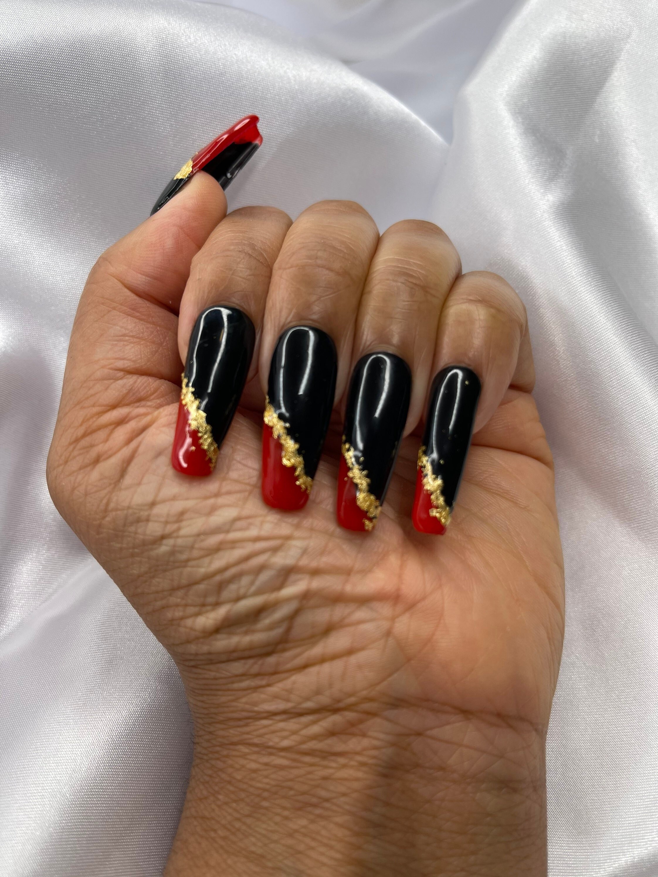 Red and Black Nails - Etsy Red and Black Nails - Etsy