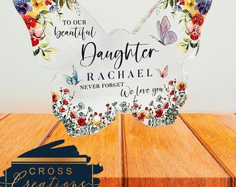 Personalized Acrylic Butterfly Keepsake - Floral Design
