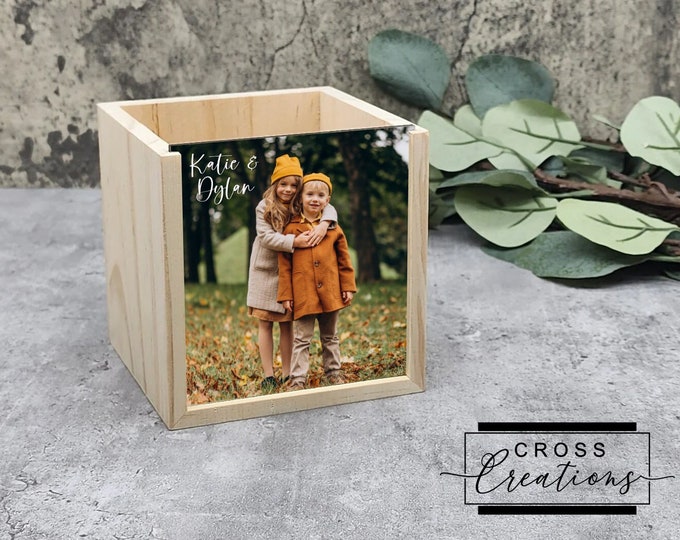 Photo Pen Pot/Holder | Wooden | Personalised Print | Pen Tidy
