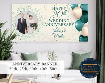 Personalized Anniversary Banner, Photo & Names, Party Decor