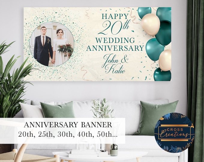 Personalized Anniversary Banner, Photo & Names, Party Decor