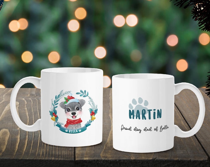 Personalized Dog Christmas Mug, Custom Pet Illustration, Festive Latte Mug